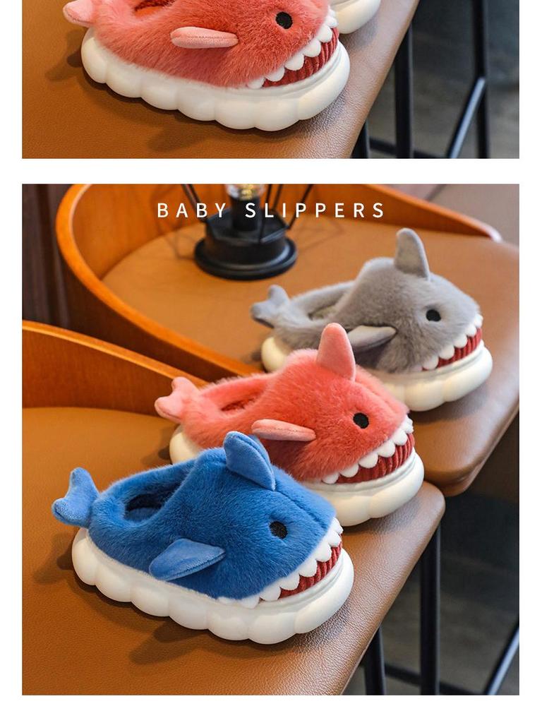Тапочки из хлопка с рисунком акулы для мальчиков: Мягкая, теплая, нескользящая зимняя обувь для ношения в помещении