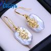 LSOOYH Natural Freshwater White Big Baroque Pearl Earrings For Women Fashion Cultured Pearls Gold Color Dangle Earrings Wedding Jewelry