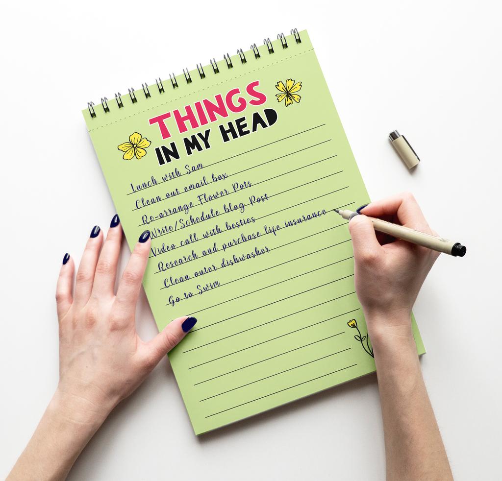 Inkdotpot Блокнот со списком дел – 6” X 9” бумажные канцелярские принадлежности, список дел в моей голове, блокнот с цветочным узором и спиралью, ежедневный контрольный список-(50 листов)