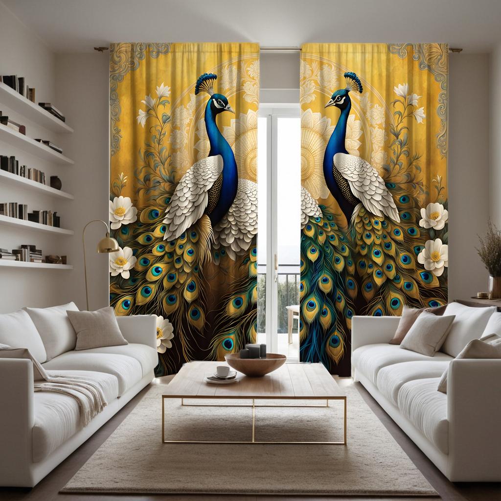 2 шт. HD лесной зеленый белый павлин цветок богатые декоративные занавески желтые цифровые печатные занавески украшение дома стиль де