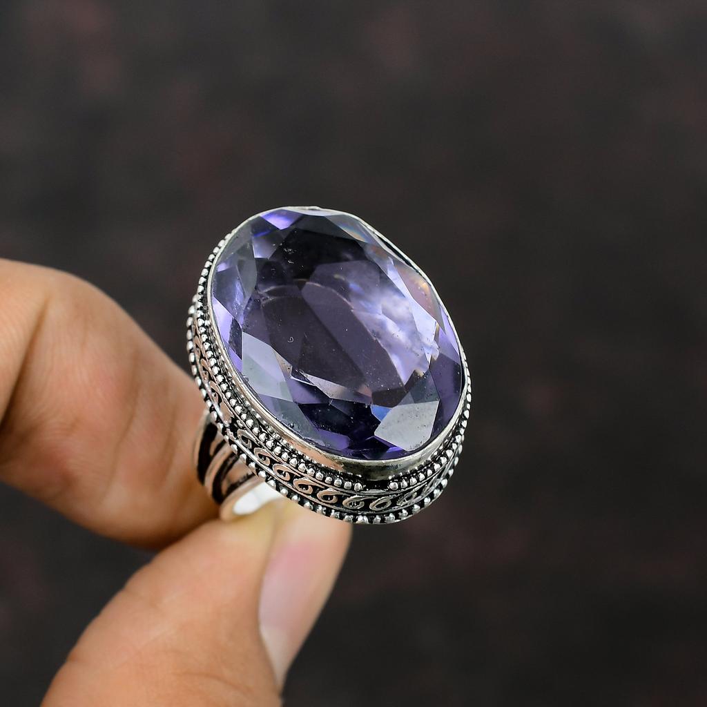 Кольцо с ограненным африканским аметистом Кольцо из стерлингового серебра 925 пробы Ручной работы Антикварное кольцо Красивое украшение с драгоценным камнем Винтажное кольцо Регулируемое