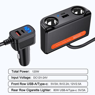 Адаптер автомобильного зарядного устройства 7 в 1 PD USB Разъем Разветвитель прикуривателя Быстрая зарядка со светодиодным вольтметром Выход постоянного тока Автоаксессуары
