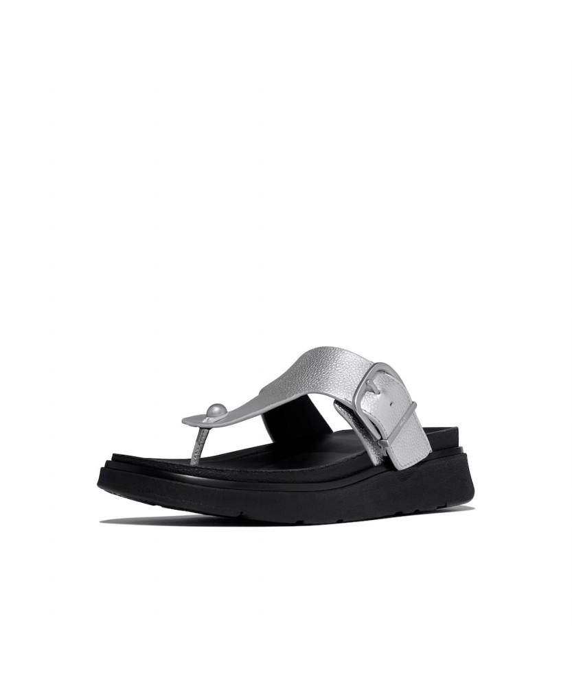 Женские сандалии Fitflop Gen-Ff с пряжкой, из фактурной кожи, с ремешком между пальцами - Серебристые (Ft64K2T212)