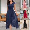 Women Party Dress Lace V Neck Ruffle Sleeveless Irregular Hem Dress-up Tight Waist Loose Hem Women Prom Dress Female Clothes