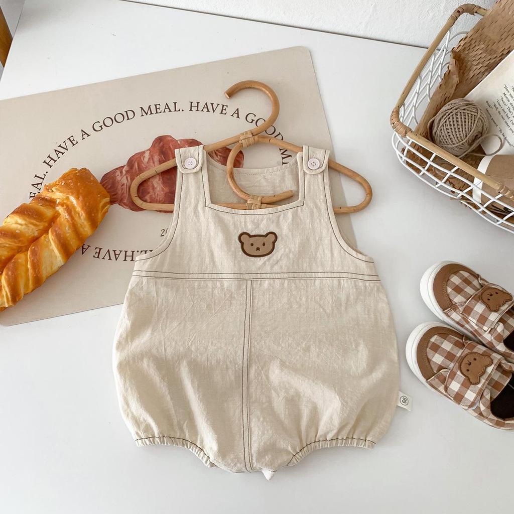 Unisex Baby Bear Denim Romper - Summer Snap Crotch Crawling Suit