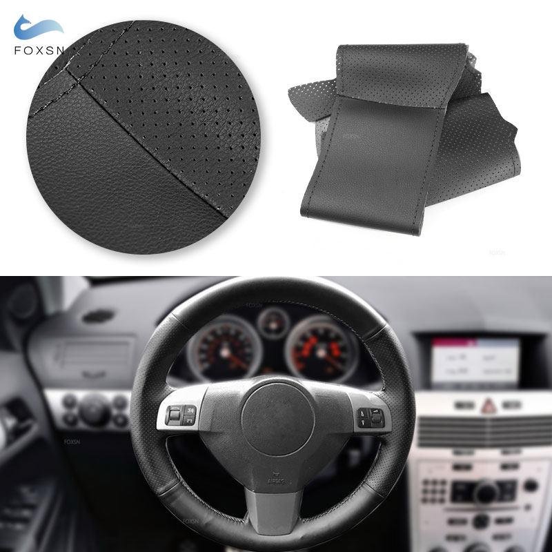 Car Accessories Black Leather Steering Wheel Cover For Opel Vauxhall Holden Astra H 2004-2009 Signum Vectra C 2005-2009 Zaflra