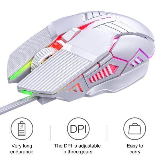USB Wired Mouse Cool Seven-Color Backlight Gaming Mouse 3200DPI Adjustable 6 Keys Ergonomics Plug And Play Laptop Mice Computer Peripheral Accessories