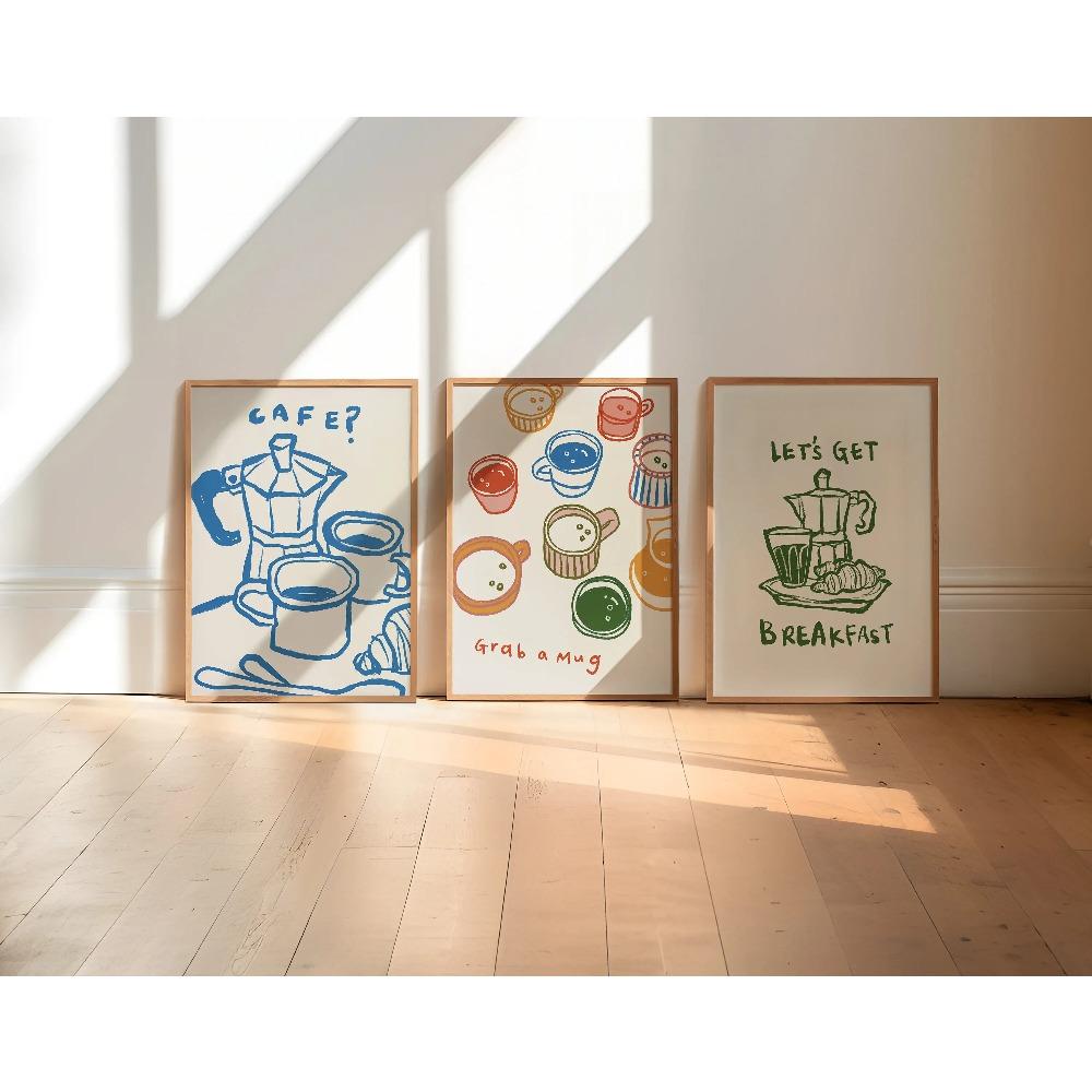 Set of 3 Cafe Prints Coffee Prints Set of 3 Trendy Posters Gallery Wall Quirky Wall Art, Kitchen Decor, Kitchen Prints Posters