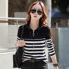 Женский топ с длинным рукавом и V-образным вырезом на весну и осень, цветной полосатый топ с длинным рукавом, низ большого размера с длинным рукавом