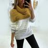 Ladies Casual Loose Round Neck Bib Color-blocking Long-sleeved Knitted Sweater