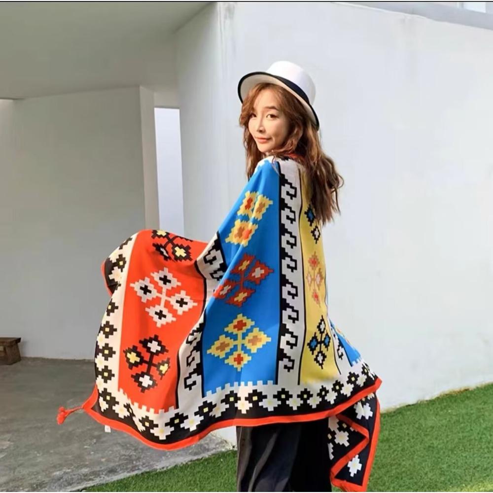Соленое озеро Чака Туризм на Северо-Западе Этнический стиль Шарф Шелковый шарф Женский Летний Приморский Пляжный Платок Солнцезащитный Тонкий