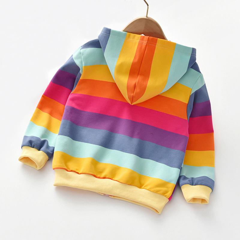 Верхняя одежда для девочек в радужную полоску, повседневная толстовка с капюшоном на молнии, толстовка с капюшоном, детские пальто, наряды, топы