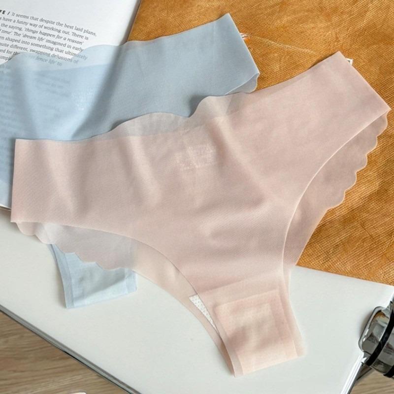 Женские прозрачные трусики Ice Silk с низкой талией, сексуальное однотонное нижнее белье с волнистым краем в форме буквы Т