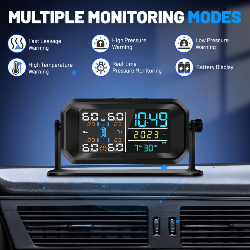 T13 Солнечная система мониторинга давления в шинах TPMS Автомобильный датчик давления в шинах Предупреждение о температуре с 4 датчиками