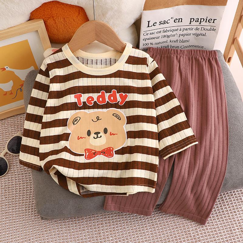 0-8 Years Boys Spring Cotton Long Sleeve Cartoon Casual Pullover Top And Pants Set Girls