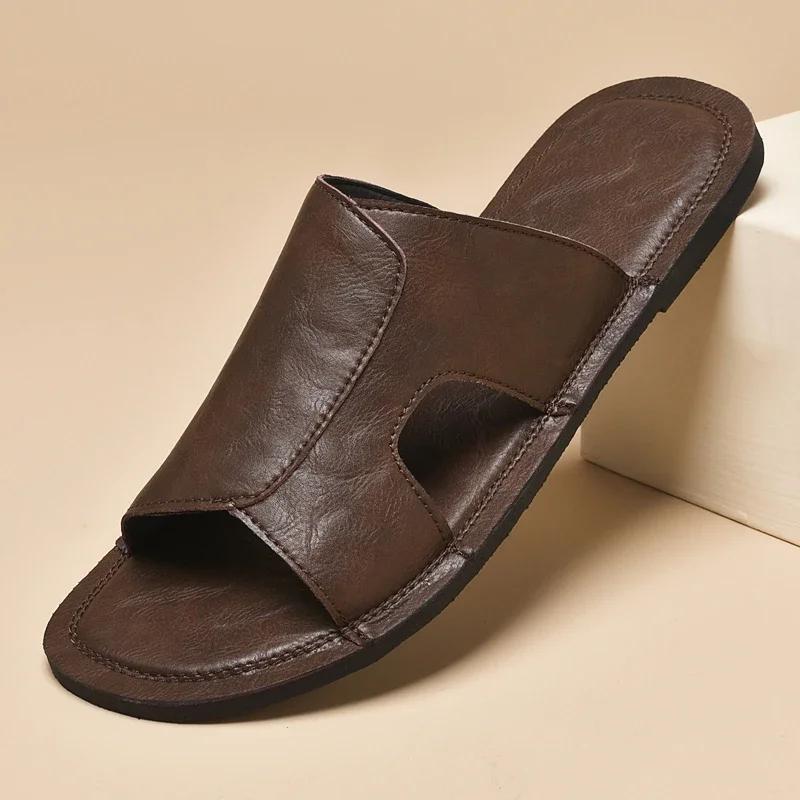 Мода 2025 Лето Новые Мягкая подошва Уличная обувь Мужская Мода Натуральная кожа Водонепроницаемые Сандалии Повседневные Тапочки Крутая Пляжная обувь Балетки