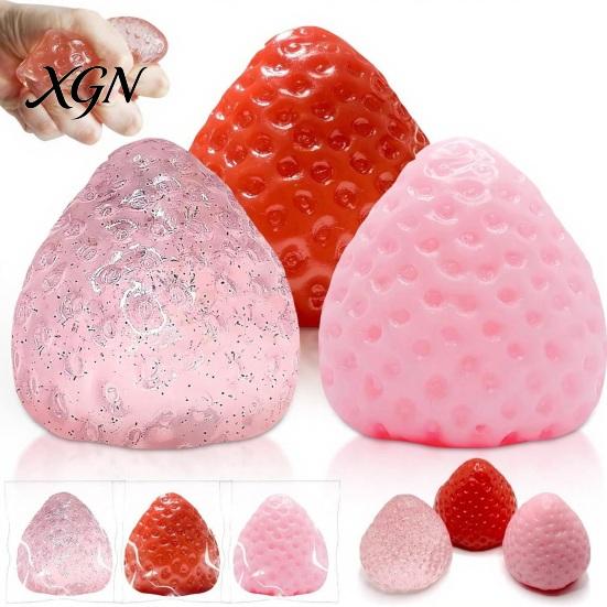 Soft Elastic Stress Reliever Strawberry Squeeze Toy, Relief Ball for Adults TPR Fruit Toy Fidget Portable Focus Enhancer Party Favors Christmas