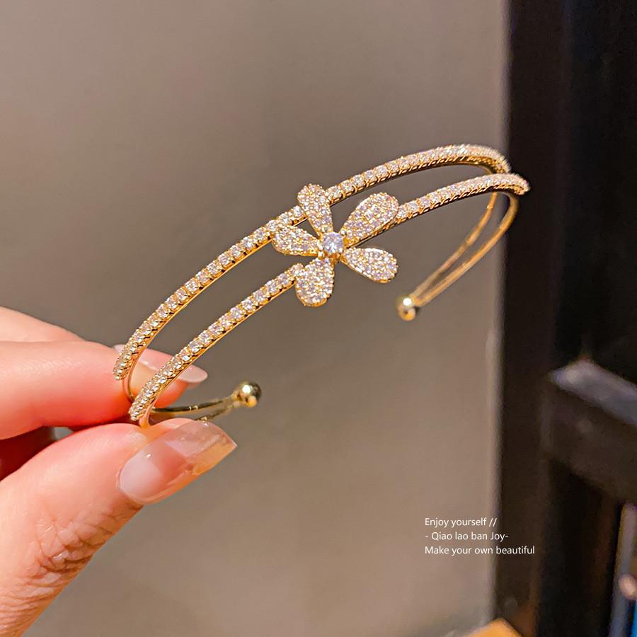 Элегантный двухслойный браслет-цветок с цирконами и кубическим сплавом для модной повседневной носки