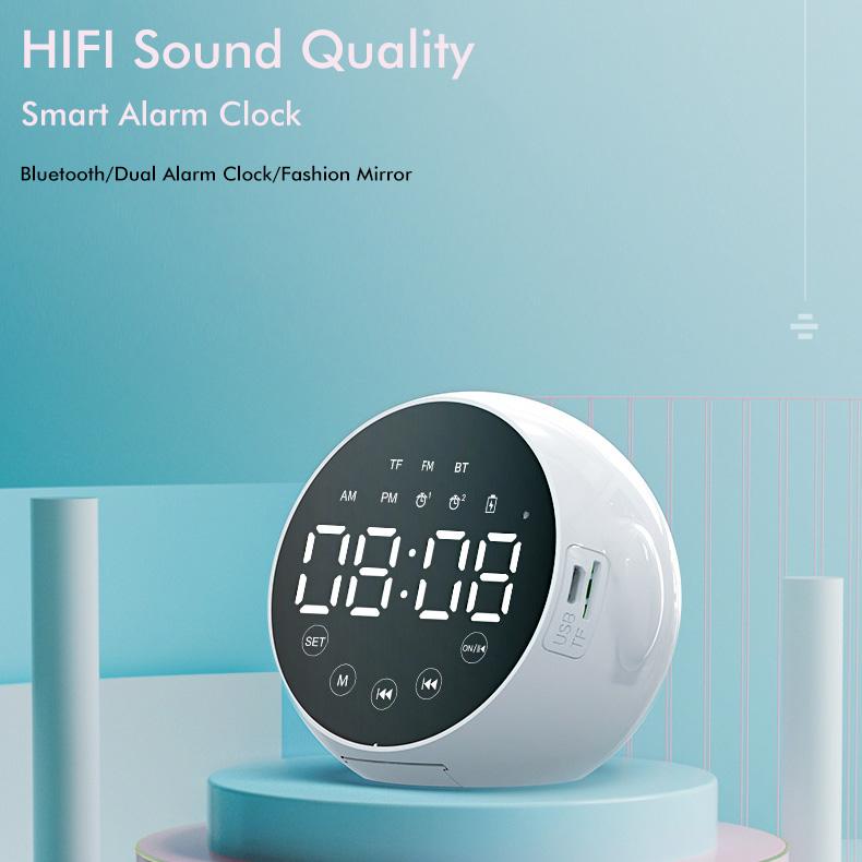 Table Clock Bluetooth Wireless Audio Mini LED Mirror Digital Alarm Clock Temperature Weekend Display Desk Clock