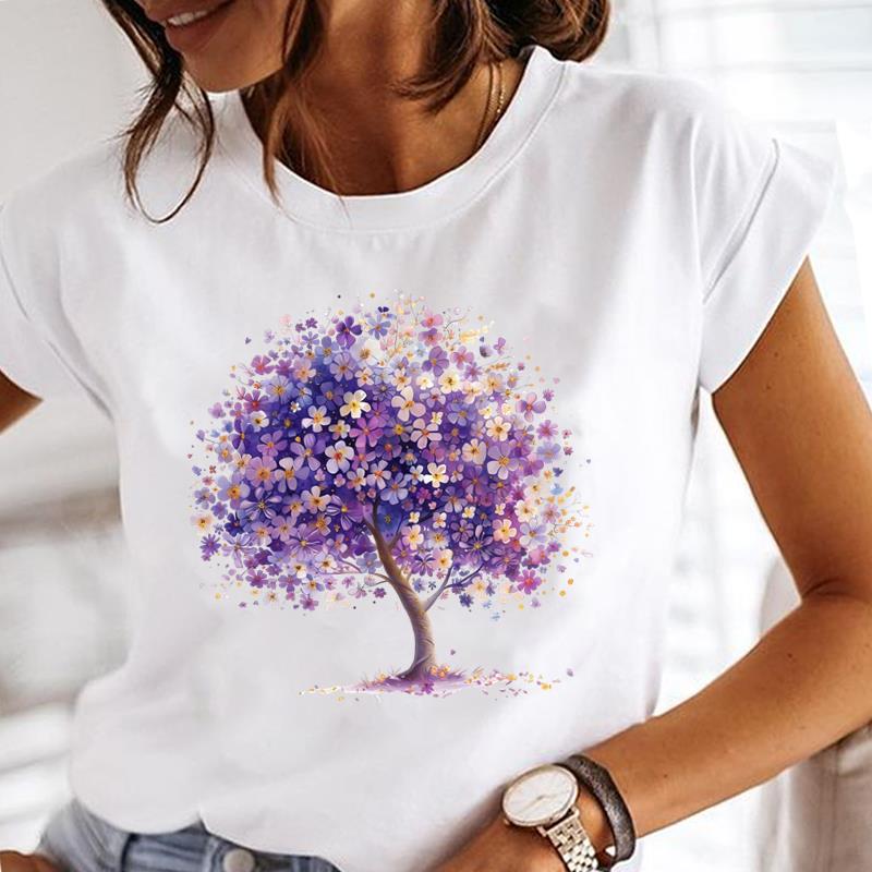 (Asian Size) sweet butterfly Lady o-neck T Shirt Clothing Short Sleeve T-shirts Printed Female Top Casual Fashion Women Graphic Tee