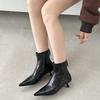 Autumn Soft Leather Pointed Toe Ankle Boots Women Fashion Zippers Thick Heels Shoes Street Style Mordern Short Botas Mujer