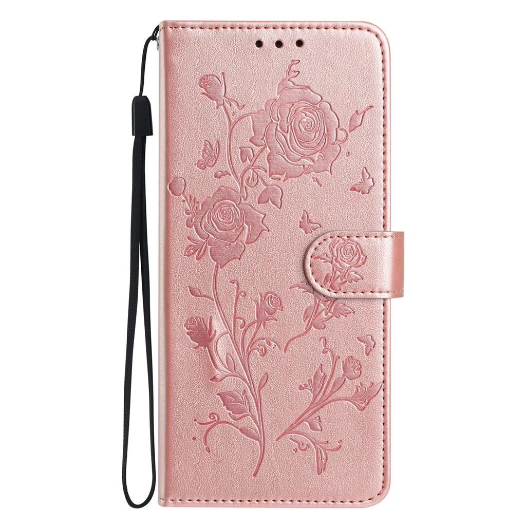 For iPhone 16 Pro Max Wallet Case Rose Pattern Imprinted Leather Flip Stand Phone Cover