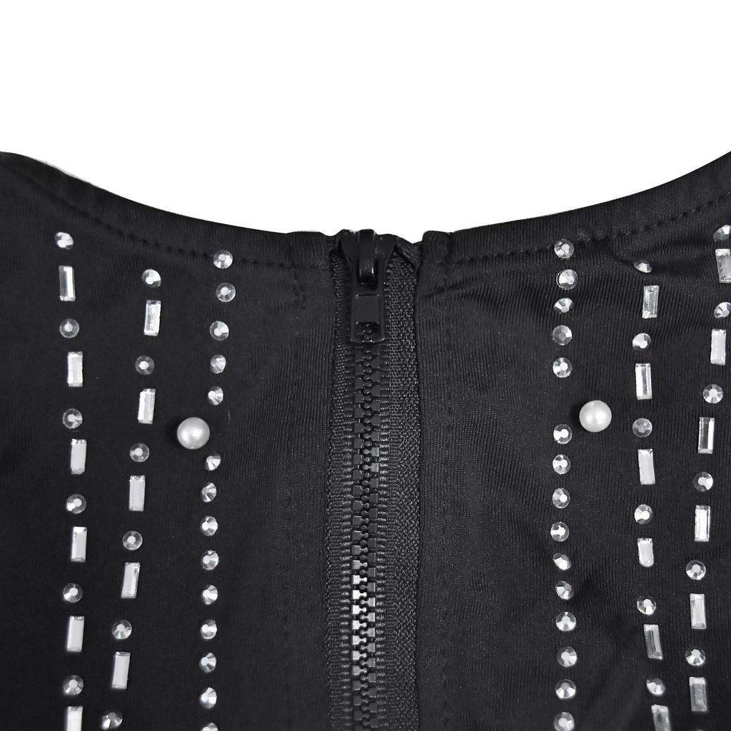 Evening Dress Fashion Women's Evening Gown Solid Colour Mesh Hot Drilling Long Sleeve Long Dress Set