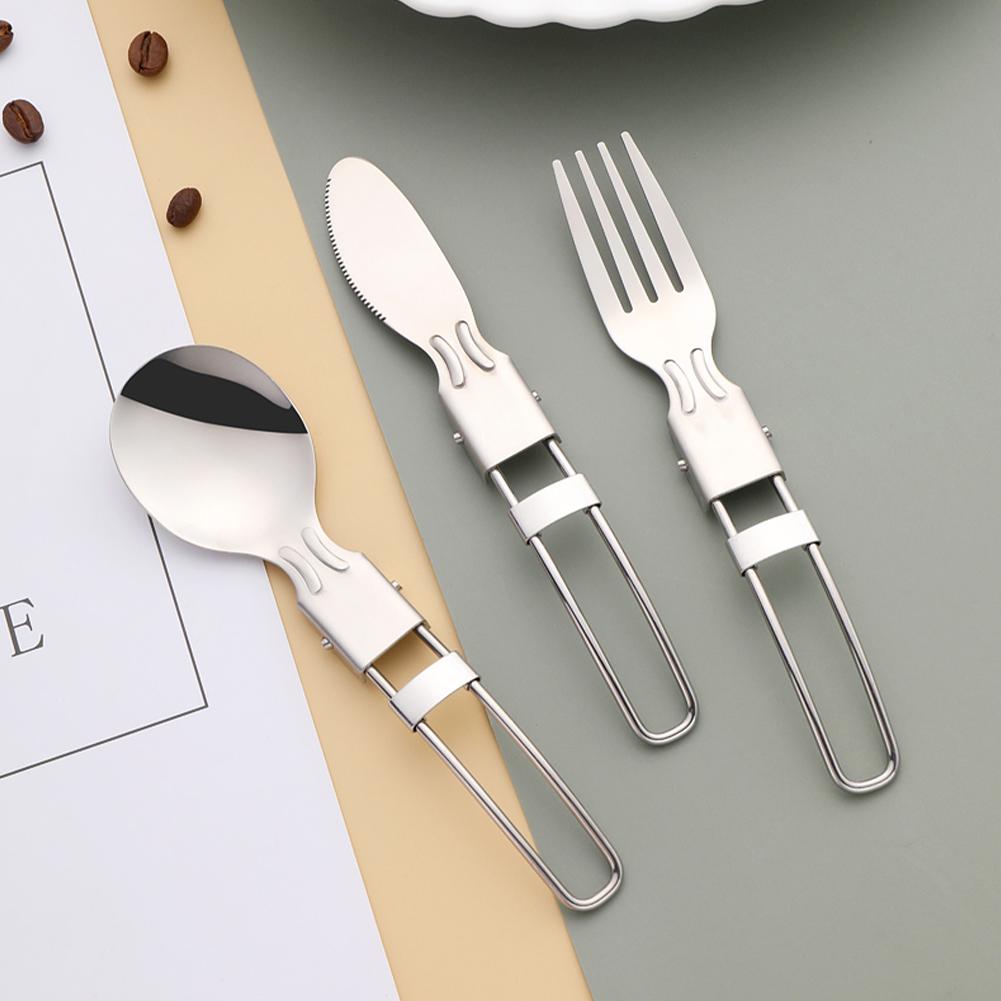 Складной набор столовых приборов из нержавеющей стали, портативная вилка, нож, ложка, набор столовых приборов для кемпинга, путешествий, пикника