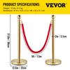 Crowd Control Stanchion, Set of 8 Pieces Stanchion Set, Stanchion Set with 5 ft/1.5 m Red Velvet Rope, Gold Crowd Control Barrier w/ Sturdy Concrete