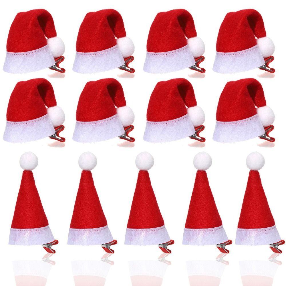 10Pcs Santa Christmas Hat Clips Mini Hair Grips Barrettes New Christmas Hair Clips Christmas