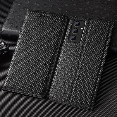 Чехол-книжка из натуральной кожи с сеткой для Samsung Galaxy A04 A14 A24 A34 A54 A05 A15 A25 A35 A55 A06 A16 A26 A36 A56