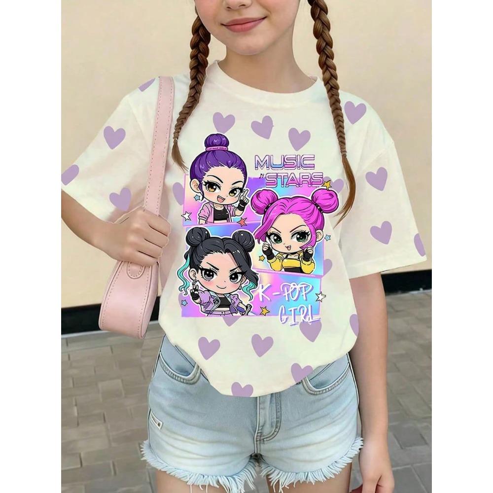 Kpop Style Short-Sleeve T-Shirts for Girls Funny Gift for Kids Summer Short Sleeve Tops Casual Round-Neck Outdoor Girls Clothes
