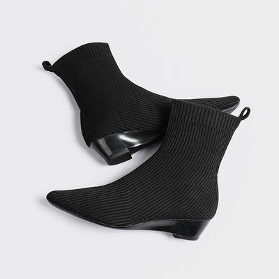 Весенние и осенние женские ботильоны, модные короткие ботинки с острым носком, большие размеры, нескользящая резиновая подошва, вязаные носки, сапоги