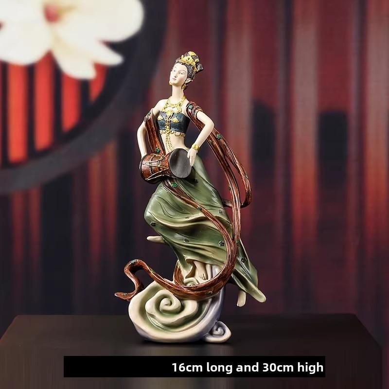 BEPAN 1PC Chinese Dunhuang Flying Apsaras Statue Zen Classical Figure Home Living Room Entrance Bookcase Vintage Decor Craft