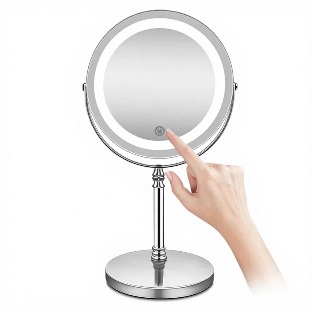 Pocket Rechargeable Magnifying LED Makeup Mirror with 360 Rotation and Adjustable Height