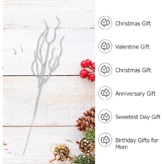 Стебли Рождественской Елки Блестящие Рождественские Декоративные Элементы 10 шт. Рождественские Листья Серебристые Листья Блестящие Листья Декоративные Элементы Блестящие Рождественские Ветки Искусственная Вьющаяся Ветка