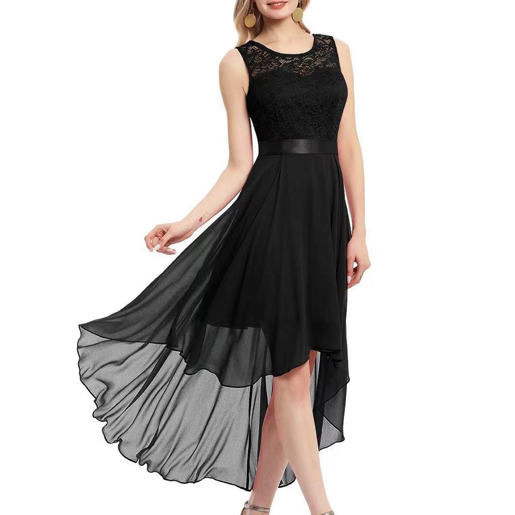 Women's Sexy Lace Patchwork Chiffon Dress Dress Solid Round Neck Sleeveless Dinner Dress