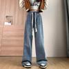 Женские джинсы Весна и лето Широкие брюки Джинсы на шнуровке Большие размеры Джинсы с эластичной резинкой на талии