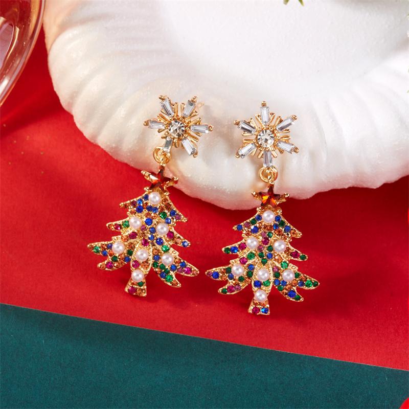 Серьги-колокольчики со стразами Christmas Bells для женщин, легкая роскошь, разноцветные, элегантные, с подвесками в виде зеленого дерева и снежинки, подарок на Новый год