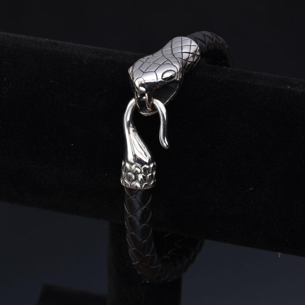 Мужской браслет викингов из нержавеющей стали со змеиным хвостом и змеиной головой, браслет из натуральной кожи 