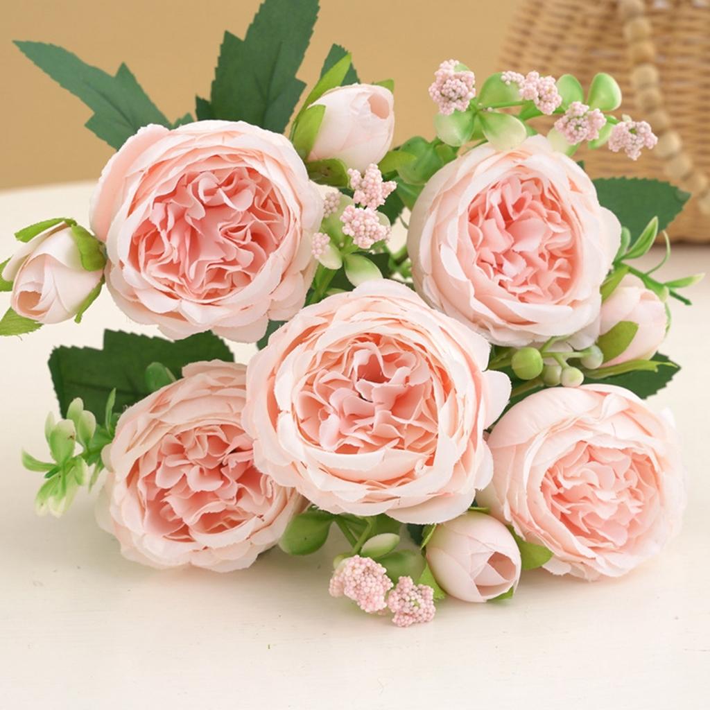 1 Bundle 5 Forks 9 Heads Artificial Peony Bouquet Home Decor Wedding Diy Festival Outdoor Furnishings Scrapbooking Bonsai Gifts