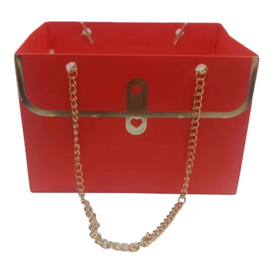 Flower Paper Gift Box with Metal Chain Bouquet Storage Bucket Small Florist Handbag Gift Craft Wrap Bag for Wedding Party Bridal Shower