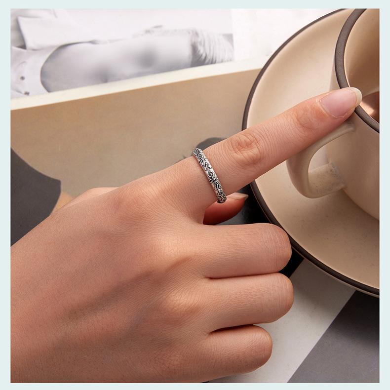 Vintage Relief Bow Open Ring, Medieval Jewelry S925 Sterling Silver Ring.