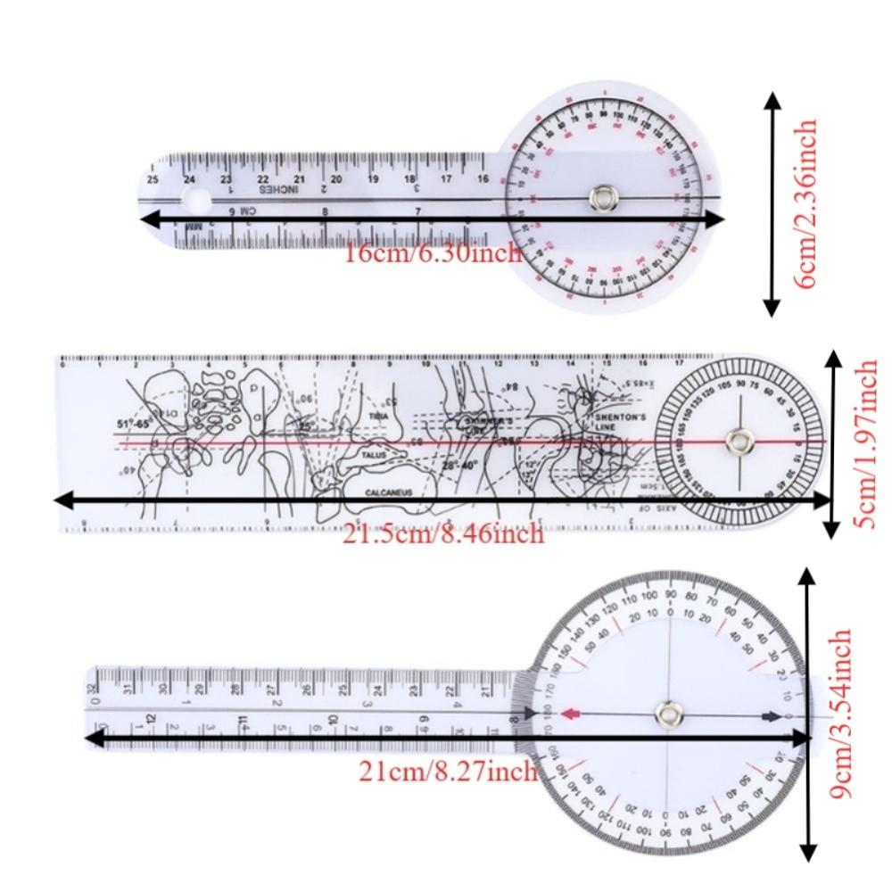 3pcs White Healthcare Goniometer 8inch 3-Piece Goniometer Kit Goniometer Set Physical Recuperation