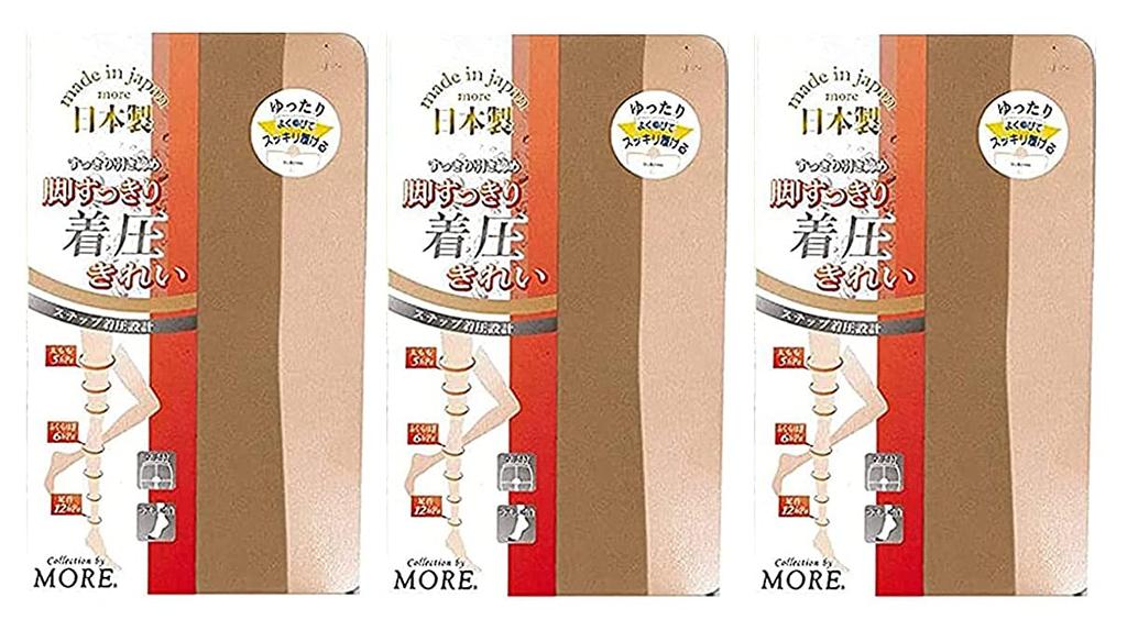 More Стягивающие компрессионные чулки для похудения, стягивающие, эластичный дизайн, ластовица, усиленные мыски, в Японии, большой размер, миндально-коричневый (Более) 3L-4L (Сделал