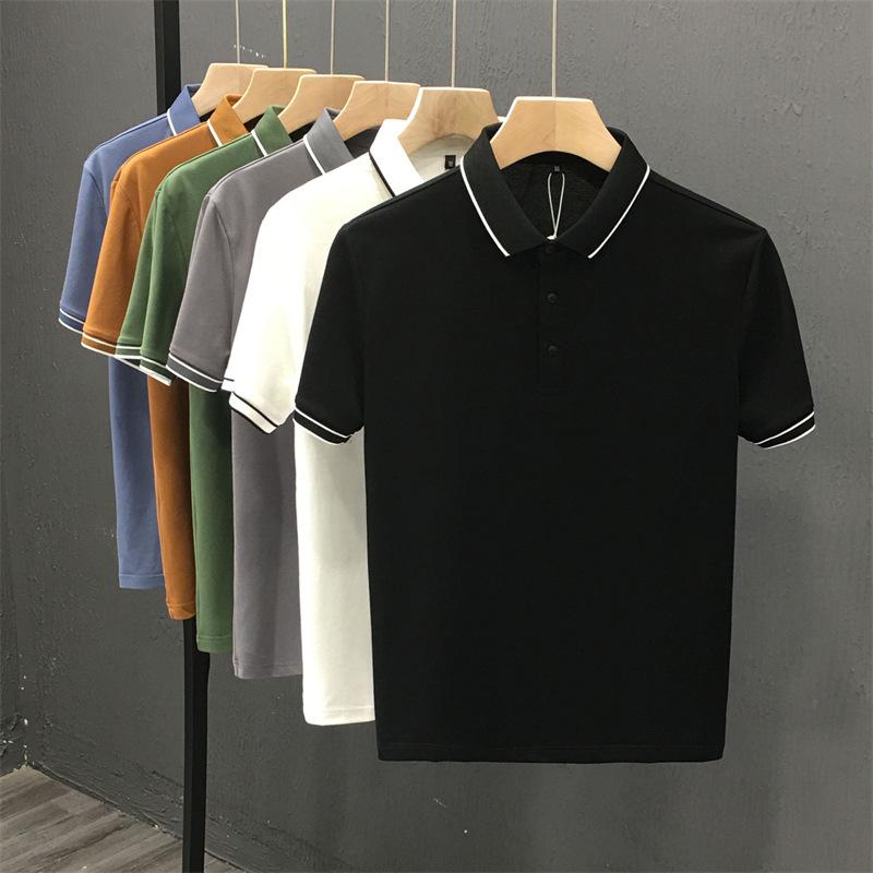Men's High-End Pearl Ice Silk Polo Shirt, Summer 2023, Short-Sleeved Business Lapel T-Shirt