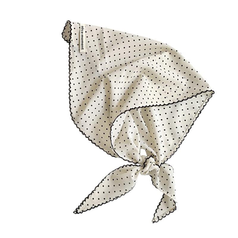 Polka Dot Silk Scarf, Striped Triangle Scarf, Headscarf, Pastoral Multi-functional Fashionable Sunscreen and Breathable Polka Dot Silk Scarf