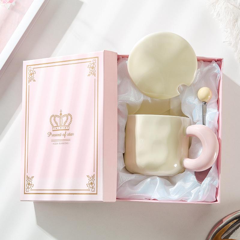 Milk Fufu Mug with Lid Spoon Cute Girl High-looking Ceramic Coffee Cup Couple Office Breakfast Cup