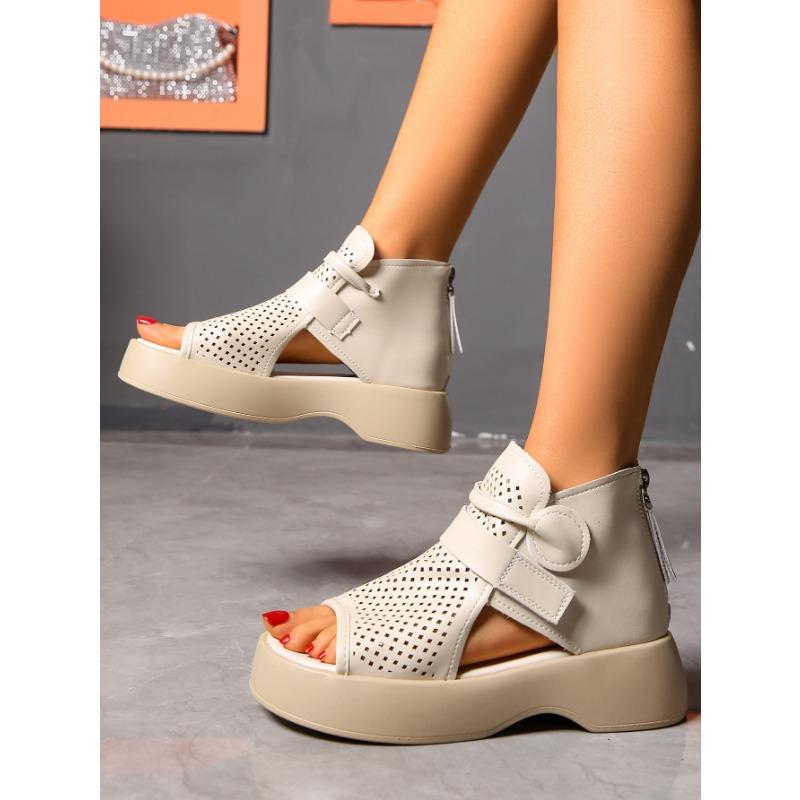 Женские весенне-летние новые ботильоны с вырезом «рыбий рот», сандалии на платформе и танкетке, водонепроницаемые сандалии на платформе с задней молнией