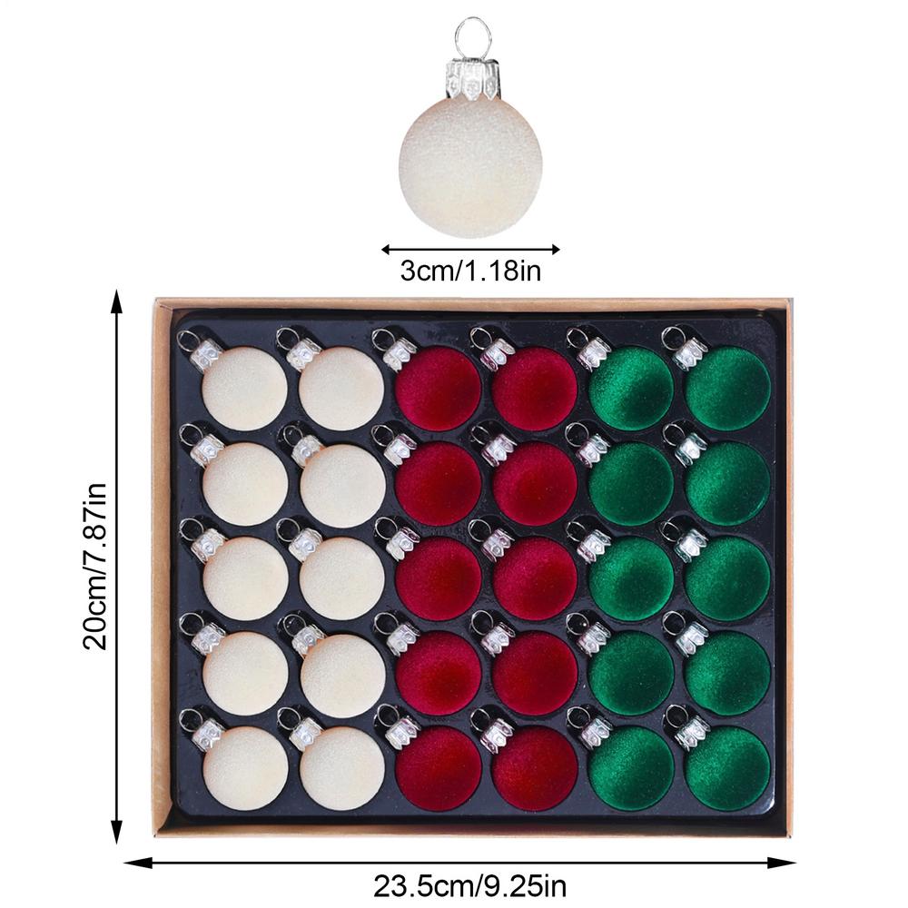 30 шаров для елки, украшения, 3 см, маленькие, плюшевые, с флоком, набор, подвесные украшения для елки, для праздника
